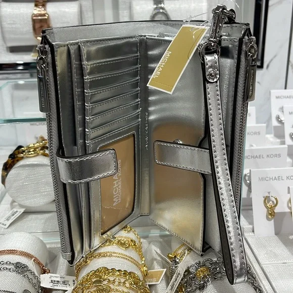 Michael Kors Jet Set Travel Large Embellished Signature Logo Wristlet Wallet Phn - Picture 8 of 16